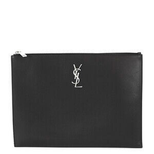 Saint Laurent Paris Clutch Bag Monogram Zip Tablet Holder Black